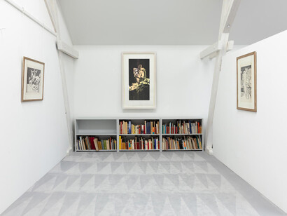 Kirchner und Baselitz, Remix, wiederholung im holzschnitt, ausstellungsansicht. Mit freundlicher genehmigung der Galerie Henze und Ketterer