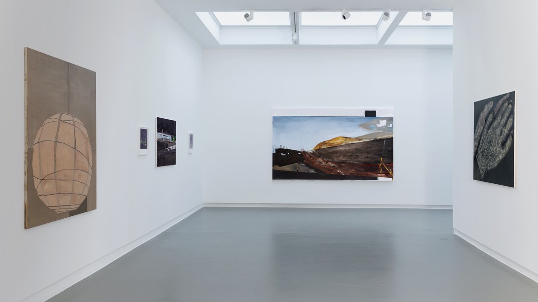 Various artists, Paintings and polaroids a chair, a clock, a shirt, a car, exhibition view. Courtesy of Annet Gelink Gallery