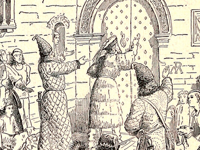 El regreso de los Polo. Ilustración incluida en "An Introduction to American History, European Beginnings" (1919)