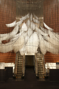 Shiota Chiharu, Where Are We Going?, 2017/2019, White wool, wire, rope, Installation view: Shiota Chiharu: The Soul Trembles, Mori Art Museum, Tokyo, 2019, Courtesy: Galerie Templon, Paris/Brussels © Kioku Keizo