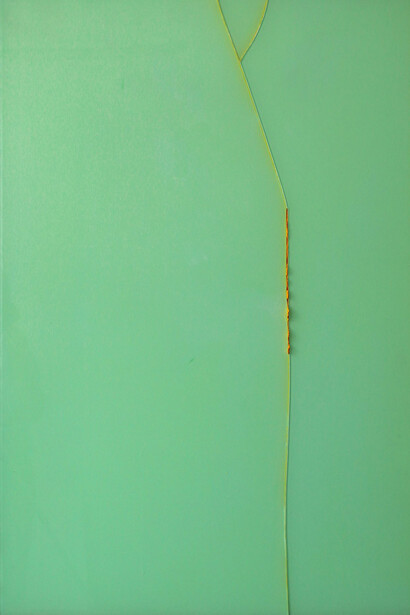 Herbert Warmuth, Orange durch grün (gelber schimmer) (detail), 2025. Courtesy of Rehbein Gallery