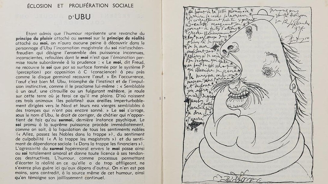 Pablo Picasso, Père Ubu. Dins de l’opuscle editat per a la representació de dues obres d'Alfred Jarry: Ubu enchainé i L'objet aimé (detail). París, 1937. Courtesy of Museu Picasso