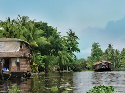 Alappuzha’s breathtaking backwaters in Kerala, God’s Own Country, captured on a cloudy day, India
