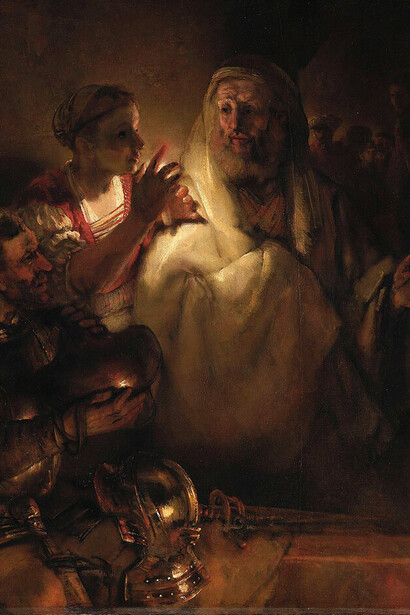 The Denial of Peter is a 1660 painting by Rembrandt