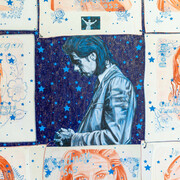 Carole Caroompas, Heathcliff and the femme fatales go on tour: blue impressions are left on her colorless skin (detail), 2001. Courtesy of Anton Kern Gallery