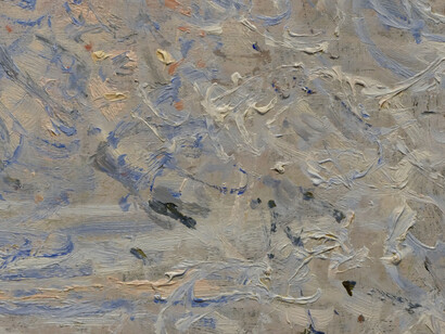 Los impresionistas no pintaban el color “real” de un objeto, sino cómo se percibía ese objeto en un instante específico. Claude Monet (1840 - 1926), Detalle del cuadro «Helada en Giverny», 1885, óleo sobre lienzo. Museum Barberini en Potsdam, Alemania