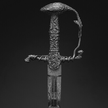 The rapier was a sword commonly worn with civilian dress and favored in duels. The term “rapier” comes from the 16th-century French word rapière, itself derived from the Spanish espada ropera, meaning “dress sword”