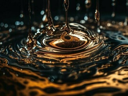 Oil droplets suspended mid-splash, representing the volatile power of energy in global politics
