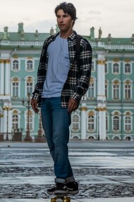 Man skates around Palace Square, St. Petersburg, Russia