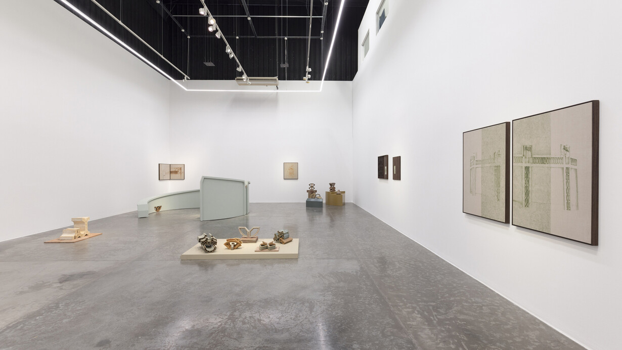 Asma Belhamar, When the window refused to fly, and the arch decided to hold the sky, exhibition view. Courtesy of Green Art Gallery