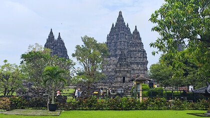 Prambanan in Central Java, Indonesia, was not a visible standing temple complex and its reconstruction required decades of archaeological excavation and the sorting out of millions of fallen blocks