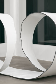 Monika Sosnowska. "Pipe", 2017. Metal and paint, 200 x 340 x 150 cm / 78 3/4 x 133 7/8 x 59 in.  © Monika Sosnowska. Courtesy the artist and Hauser & Wirth. Photo: Alex Delfanne
