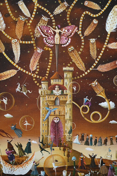 Maria Brzozowska, ""La canción de cuna del búho nocturno"", acrílico sobre lienzo