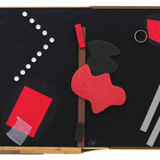 Sergio Dangelo, Lettera a El Lisitskiy (dipinto Nuovo Proun) 1983, oggetti e tecnica mista su tela cm. 100 x 144