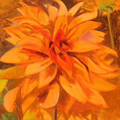 Lois Dodd, Dahlia (Orange) (detail), 2006. Courtesy of Alexandre Gallery 