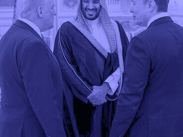 Donald Trump and Elon Musk in Saudi Arabia with Crown Prince Bin Salman, May 14, 2025