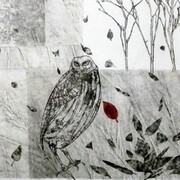 Daniela Carletti, L'ultima foglia di autunno sulla via dell'Elfo, carte giapponesi su tela libera 195 x 160