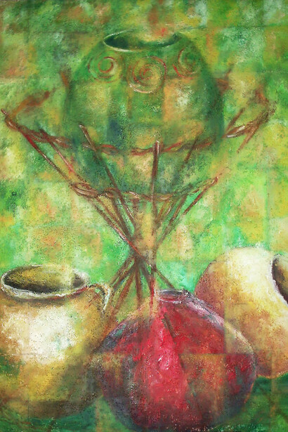 Vilma Rojas, Samuroke (Soporte de ollas), 2005. Óleo sobre lienzo, 110 × 120 cm. Colección familia Narváez