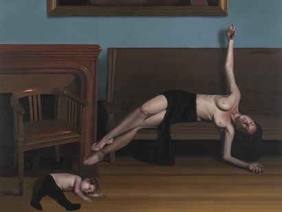 François Malingrëy, L'enfant, l'allongée et le tableau (détail), 2024. Avec l'aimable autorisation de la Galerie Paris-B © François Malingrëy