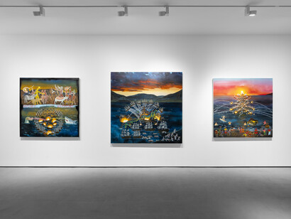 Umar Rashid, The epoch of totalitarianism part 3 - The civil wars and the uncivilized wars (see power), exhibition view. Courtesy of Tiwani Contemporary