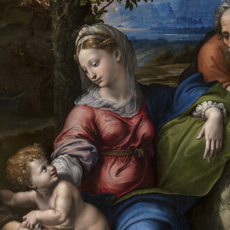 Giulio Romano (Giovanni Francesco Penni); Raphael (Raffaello Sanzio), The holy family under an oak tree (detail), 1518 - 1520. Courtesy of Museo Nacional del Prado