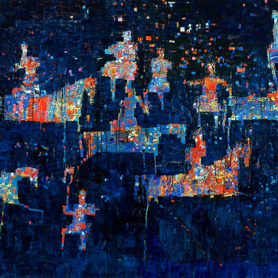 Reza Derakshani, Hunting the Night, 2015, oil on canvas, 198 x 224 cm, courtesy of the artist and Sophia Contemporary