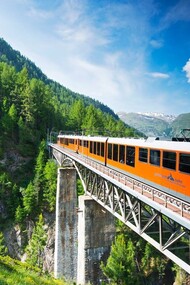 Un tren de cremallera atravesando los bellos paisajes suizos