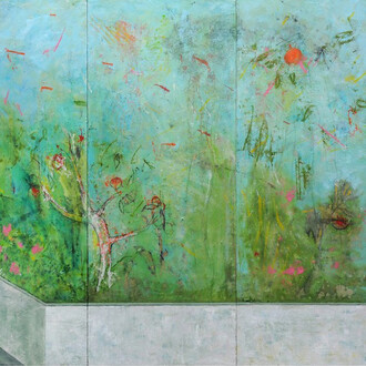 Harry Adams, 2014, Kingfisher in the impossible garden, dettaglio, oil characoal and beeswax encaustic on cotton covered boards, 152.5 x 244 cm