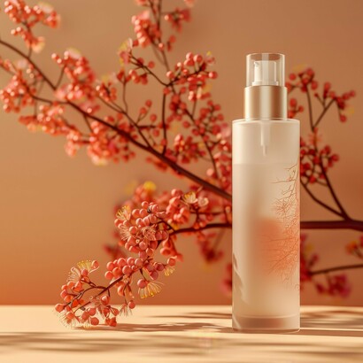 A sleek perfume bottle paired with a colorful plant representing the allure of limited-edition releases used to engage consumers, creating a sense of exclusivity and enhancing brand loyalty through seasonal rituals