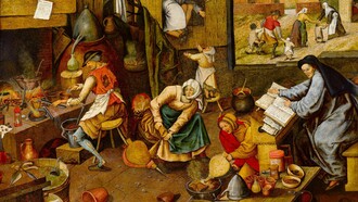 Pieter Brueghel il Giovane, L'Alchimista, 1600 circa, olio su tavola