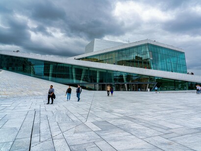 The Oslo Opera House is located in front of Oslo Fjord and enjoys panoramic views of the city and waterfront 