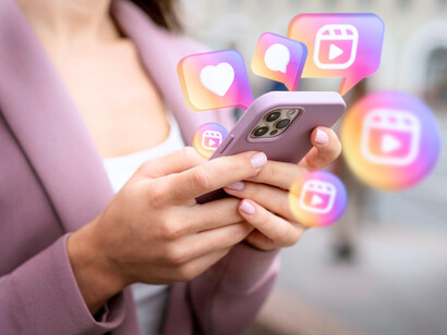 A woman looking at the notifications, showing how fully immersed she is in the digital world 