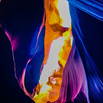 Antelope Canyon’s walls breathe in violet hues, like a desert twilight turned to stone © Photo by Jane Ammeson