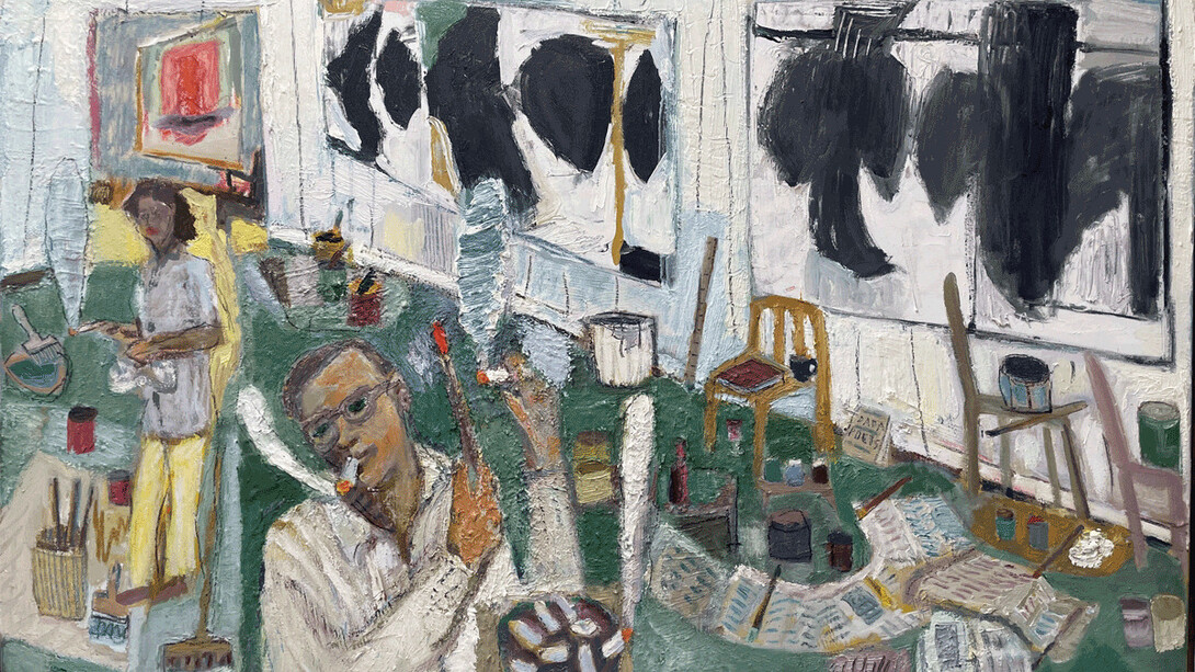 Matthew Collings, Self portrait as male and female painter Helen and Bob, 2025. Courtesy of Charlie Smith London