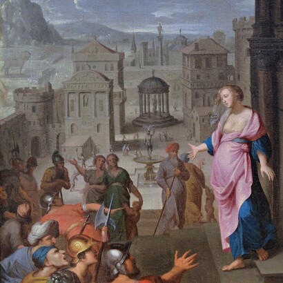 Dirck Metius, "La predizione di Cassandra", 1625-30, dettaglio. Louvre, Parigi, Francia