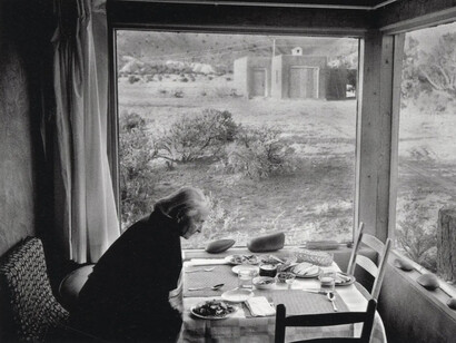 Dan Budnik, Georgia O'Keeffe at Supper, Ghost Ranch, New Mexico (detail), 1975. Courtesy of Etherton Gallery