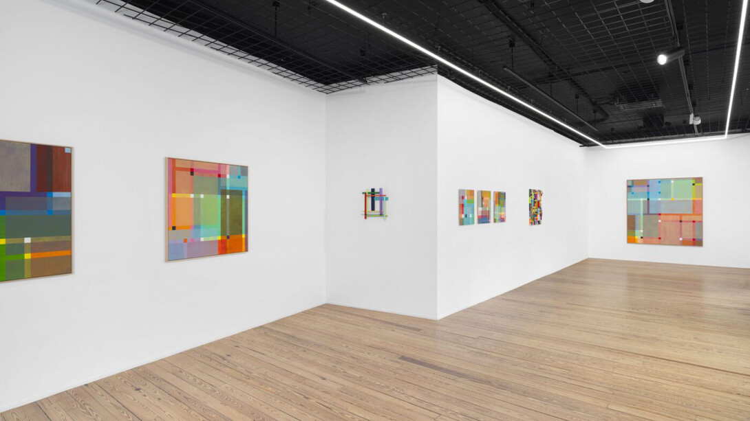 Beat Zoderer, Haiku. Three layered concrete watercolors, exhibition view. Courtesy of Galerie Lange + Pult