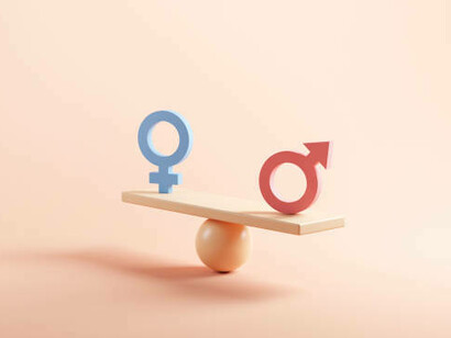The concept of gender equality is depicted through a scale, with the male and female symbols in equal balance