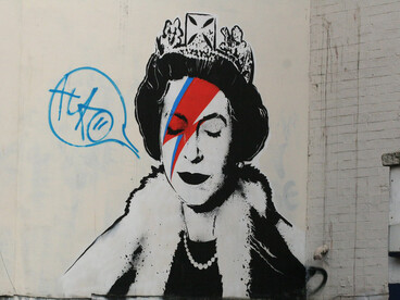 Banksy’s mural Queen as Ziggy Stardust, located on Upper Maudlin Street in Bristol, UK