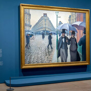 Gustave Caillebotte, Pintar hombres, vista de exhibición. Cortesía del Museo de Orsay