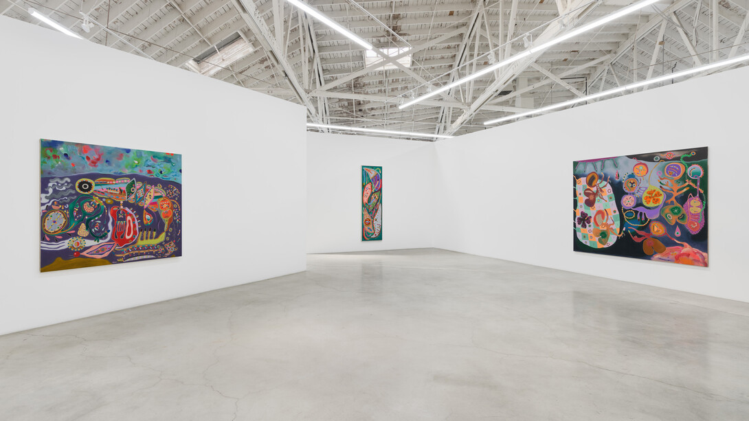 Nasim Hantehzadeh, Tickles, dance, and goosebump blooms, exhibition view. Courtesy of the artist and Night Gallery, Los Angeles. Photography by Marten Elder