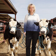 Aleksandra Domanovic, Bullen ohne Hörner: Alison mit den Bullen, 2016, Chromogendruck auf Diasec, Auflage 1/3. Courtesy die Künstlerin und Tanya Leighton, Berlin © Foto: die Künstlerin Fotografen: Aleksandra Domanovic und Spencer Lowell
