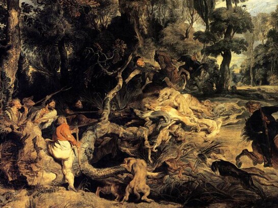La caccia appare come una pratica violenta e anacronistica, in cui l’uomo, armato e organizzato, rompe un equilibrio naturale che un tempo era fondato sul confronto e sulla reciprocità. Peter Paul Rubens, Veduta con caccia al cinghiale, Gemäldegalerie Alte Meister, Dresda, Germania