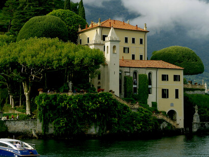 Hillside village on the shores of Lake Como, Lombardy, Italy — basking in the warm glow of summer