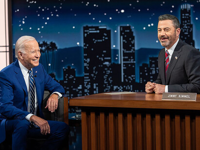 President Joe Biden taped an appearance on Jimmy Kimmel Live! on June 8, 2022, at the El Capitan Theatre in Los Angeles