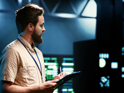 Supervisor performing routine server checks; developer diagnosing server issues