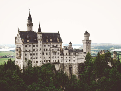 Füssen, Germany, Neuschwanstein Castle set against the scenic Bavarian backdrop