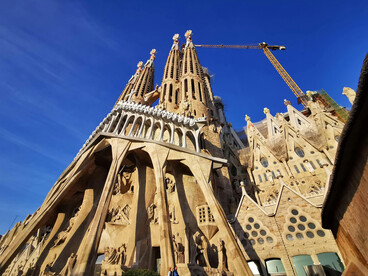 Sagrada Família Basilica in Barcelona, Catalonia, Spain, shown in full daylight