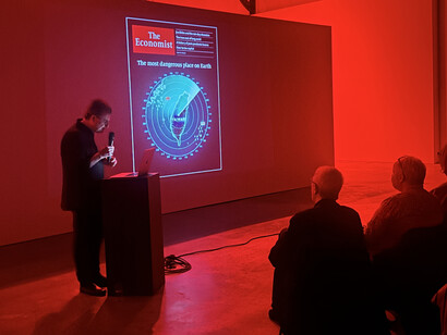 Alfredo Jaar, La fin du monde, exhibition opening. Courtesy of La Patinoire Royale Bach
