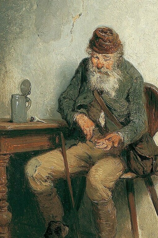 "El último centavo", óleo sobre madera, 
Hugo Kauffmann, 1874